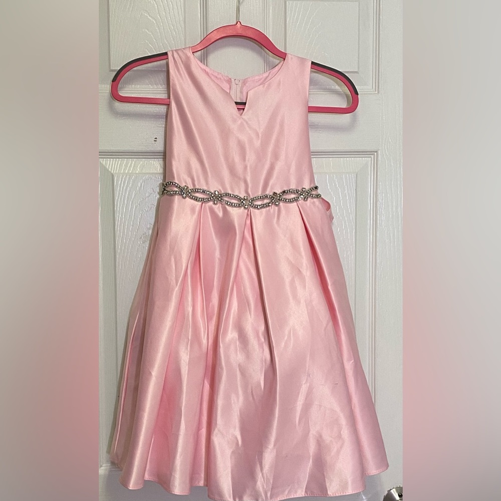 Ellie Kids Pink Satin Dress with Blingy Sash - Girls Size 8